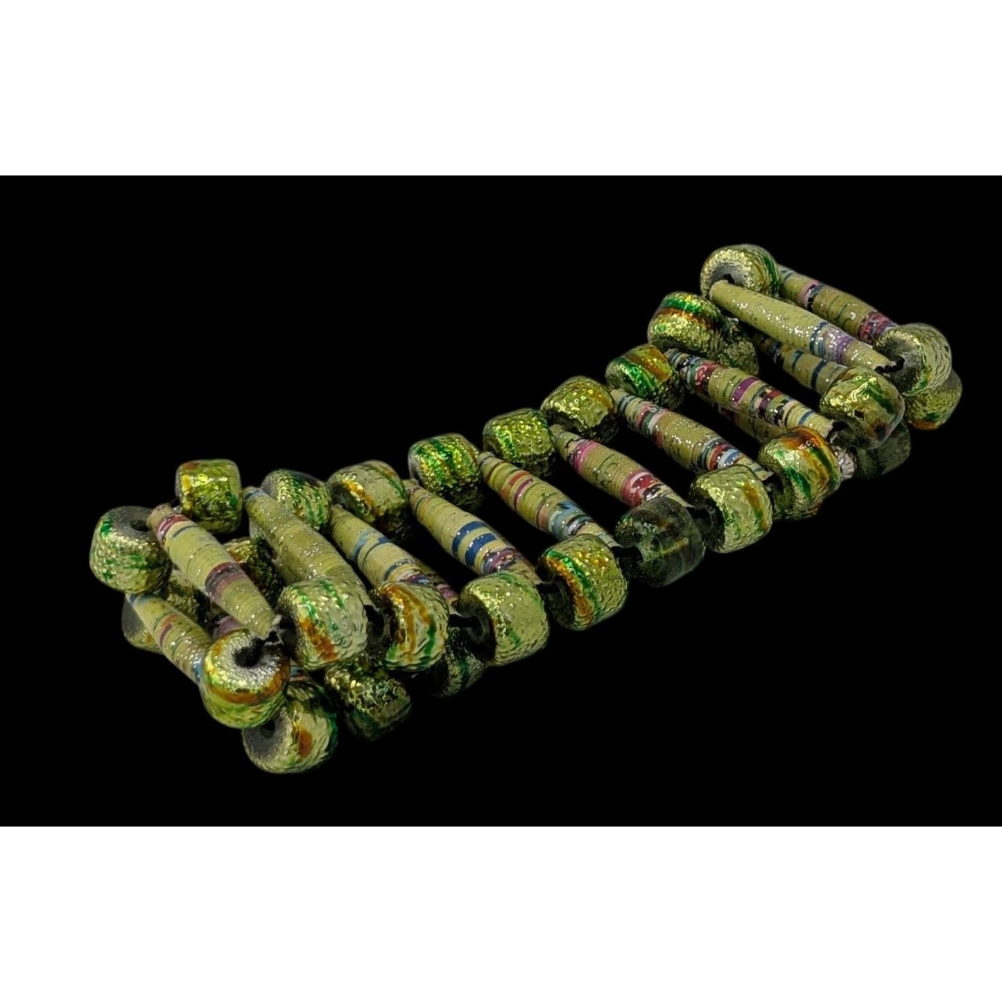 Handmade Metallic Green Paper Bead Stretch Bracelet