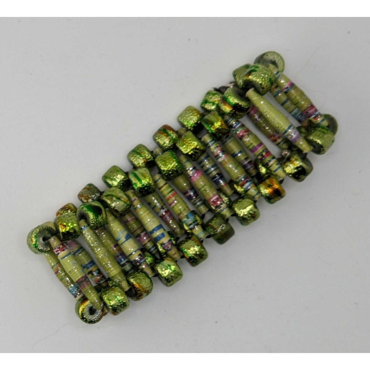 Handmade Metallic Green Paper Bead Stretch Bracelet