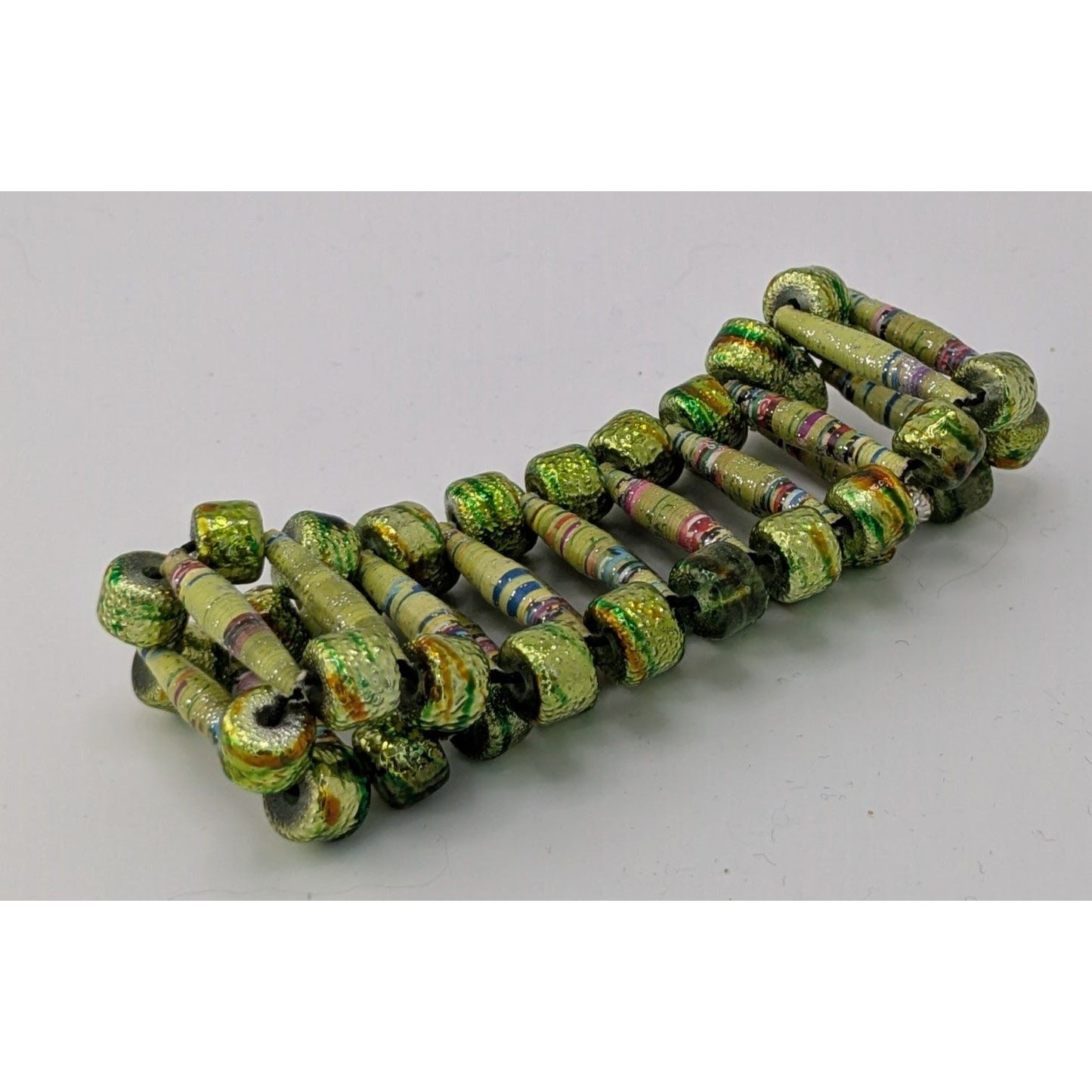 Handmade Metallic Green Paper Bead Stretch Bracelet