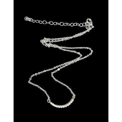 Minimalist Glam Curved Rhinestone Bar Silver Tone Necklace