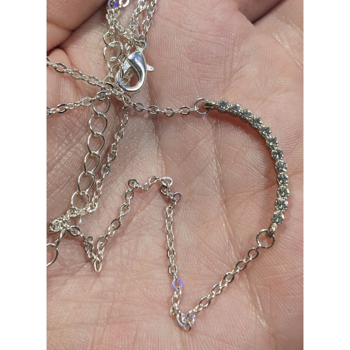 Minimalist Glam Curved Rhinestone Bar Silver Tone Necklace