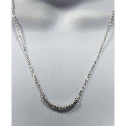 Minimalist Glam Curved Rhinestone Bar Silver Tone Necklace