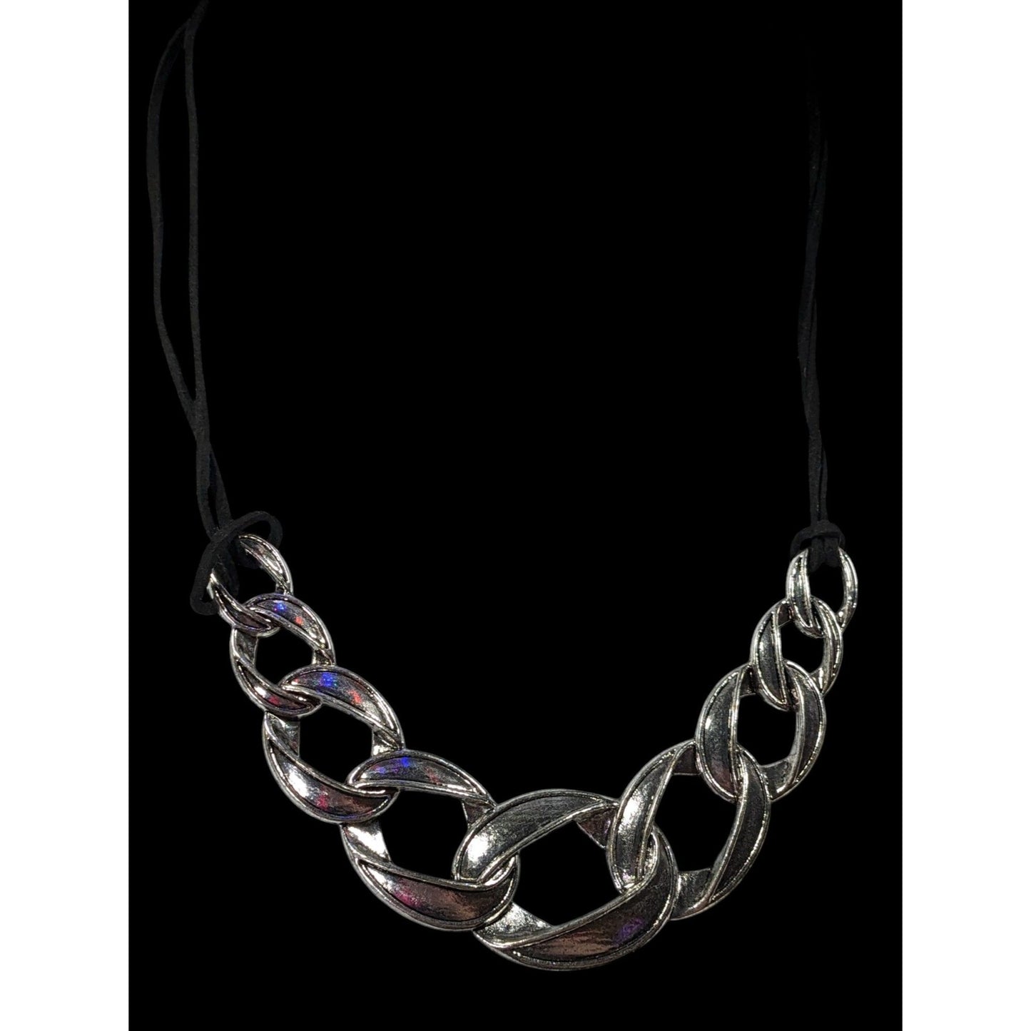Streetwear Glam Chunky Faux Chain Necklace With Faux Suede Cord