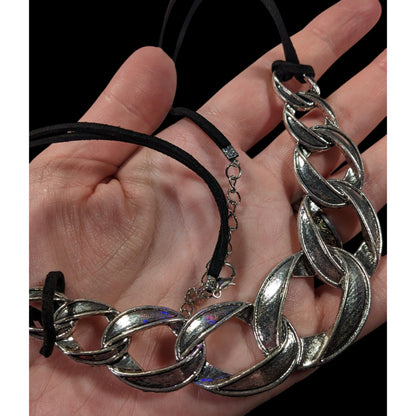 Streetwear Glam Chunky Faux Chain Necklace With Faux Suede Cord