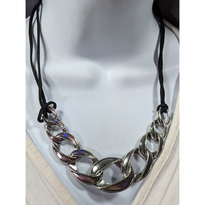 Streetwear Glam Chunky Faux Chain Necklace With Faux Suede Cord