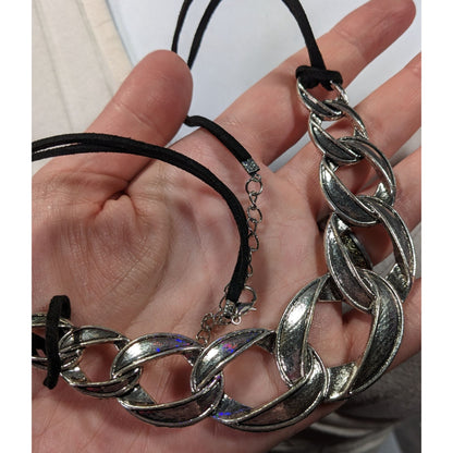 Streetwear Glam Chunky Faux Chain Necklace With Faux Suede Cord