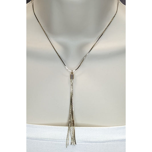 Vintage Gold Chain Necklace Tassel Pendant 70s Glam Statement Jewelry