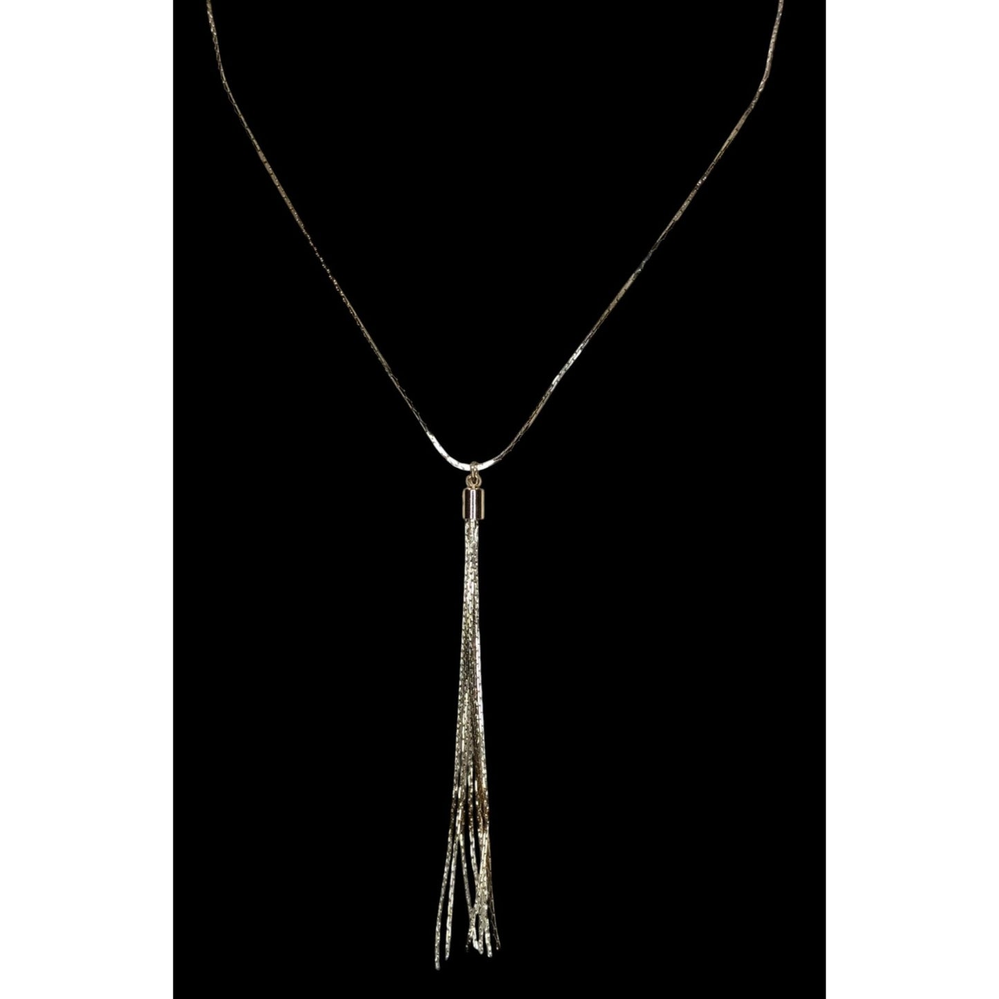 Vintage Gold Chain Necklace Tassel Pendant 70s Glam Statement Jewelry