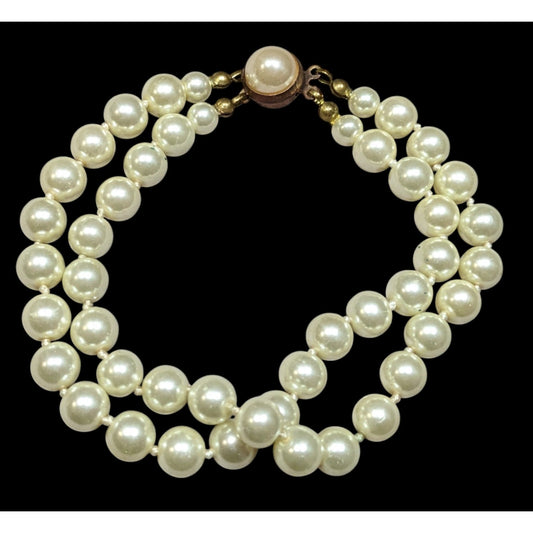 Vintage Elegant Glass Pearl Bracelet Double Strand With Box Clasp