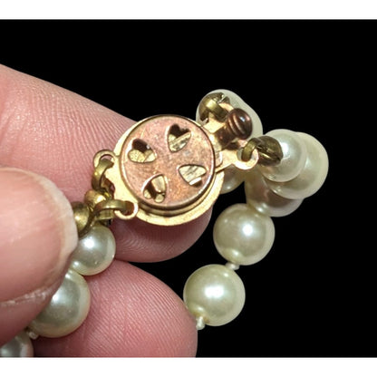 Vintage Elegant Glass Pearl Bracelet Double Strand With Box Clasp