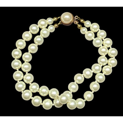 Vintage Elegant Glass Pearl Bracelet Double Strand With Box Clasp