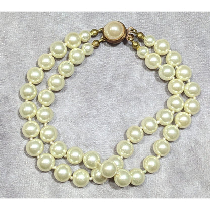 Vintage Elegant Glass Pearl Bracelet Double Strand With Box Clasp
