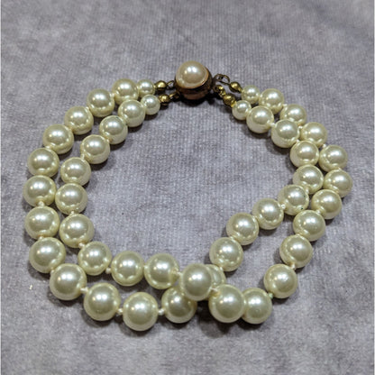 Vintage Elegant Glass Pearl Bracelet Double Strand With Box Clasp