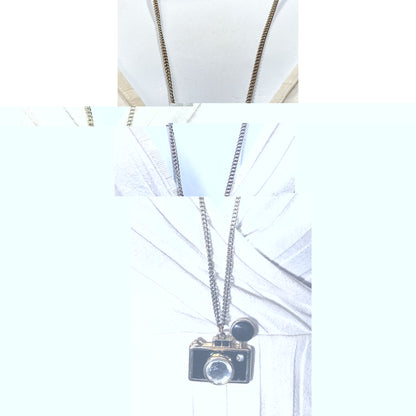 Quirky Glam Camera Pendant Necklace With Crystal Lens & Black Enamel Charm