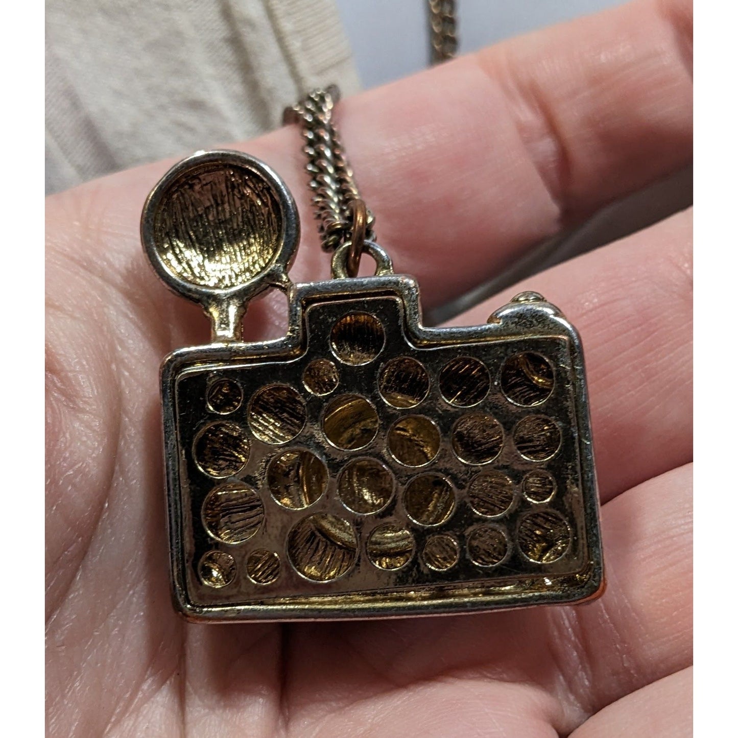 Quirky Glam Camera Pendant Necklace With Crystal Lens & Black Enamel Charm