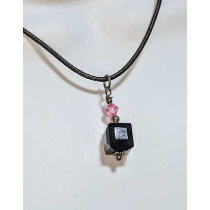 Gothic Black Cube Pendant Necklace Pink Crystal Cord Choker Geometric Minimalist Jewelry