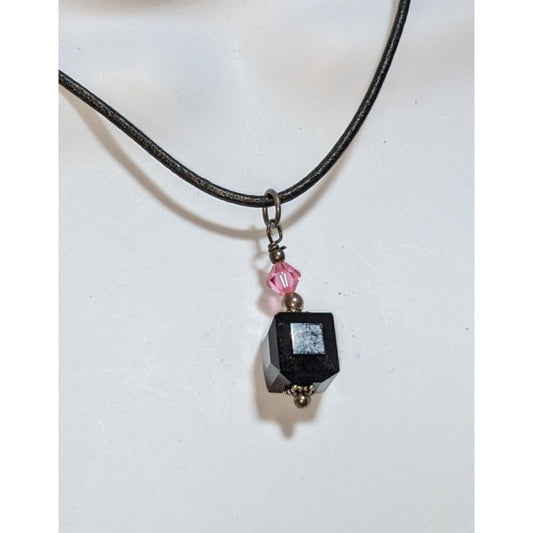 Gothic Black Cube Pendant Necklace Pink Crystal Cord Choker Geometric Minimalist Jewelry