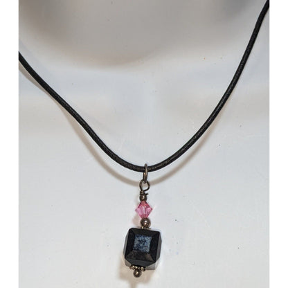 Gothic Black Cube Pendant Necklace Pink Crystal Cord Choker Geometric Minimalist Jewelry