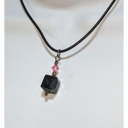 Gothic Black Cube Pendant Necklace Pink Crystal Cord Choker Geometric Minimalist Jewelry