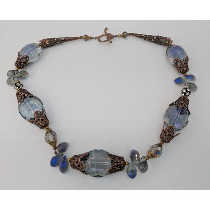 Vintage Handmade Steampunk Glam Glass Necklace With Ornate Beads Toggle Clasp
