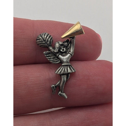 Vintage Kitsch Cheerleader Megaphone Pom Pom Figural Lapel Pin