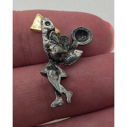 Vintage Kitsch Cheerleader Megaphone Pom Pom Figural Lapel Pin
