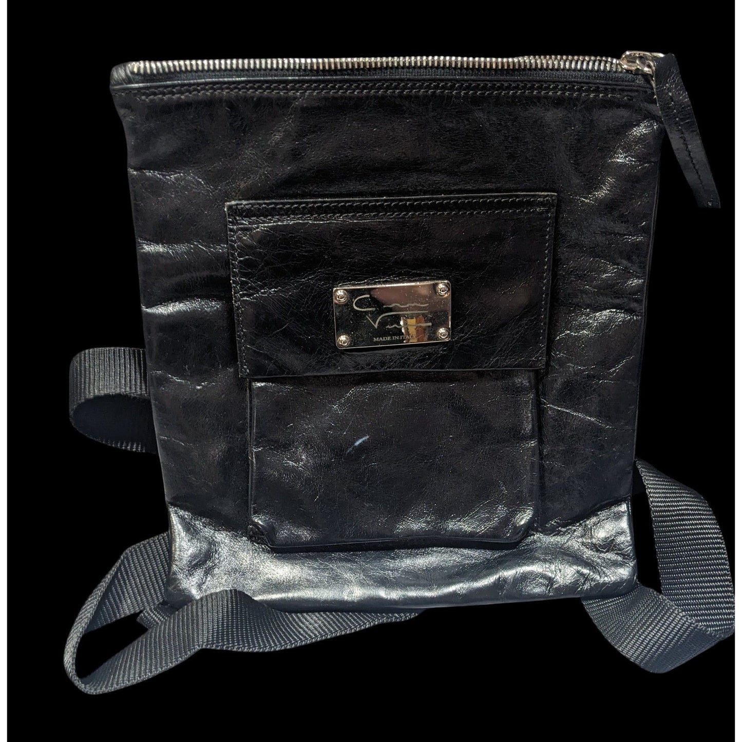 Vintage Designer Italian Leather Black Crossbody Bag