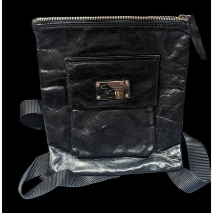 Vintage Designer Italian Leather Black Crossbody Bag