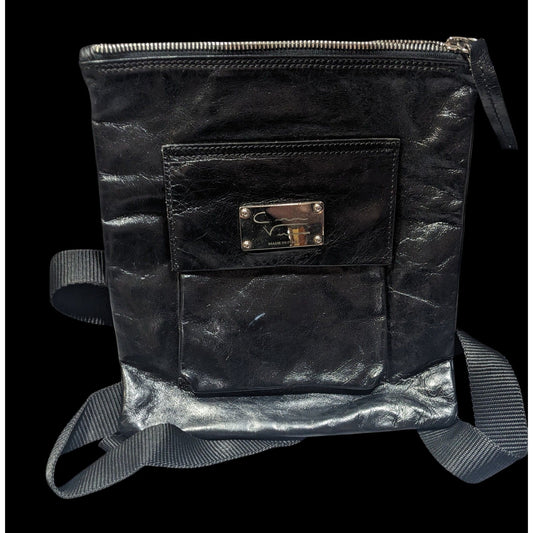 Vintage Designer Italian Leather Black Crossbody Bag