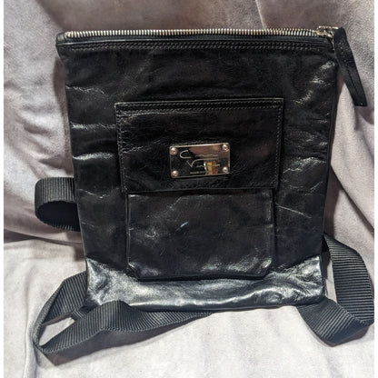 Vintage Designer Italian Leather Black Crossbody Bag