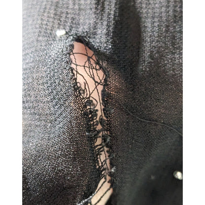 Black Bohemian Embroidered Shawl With Metal Stud Accents And Floral Pattern 42 Inches Long