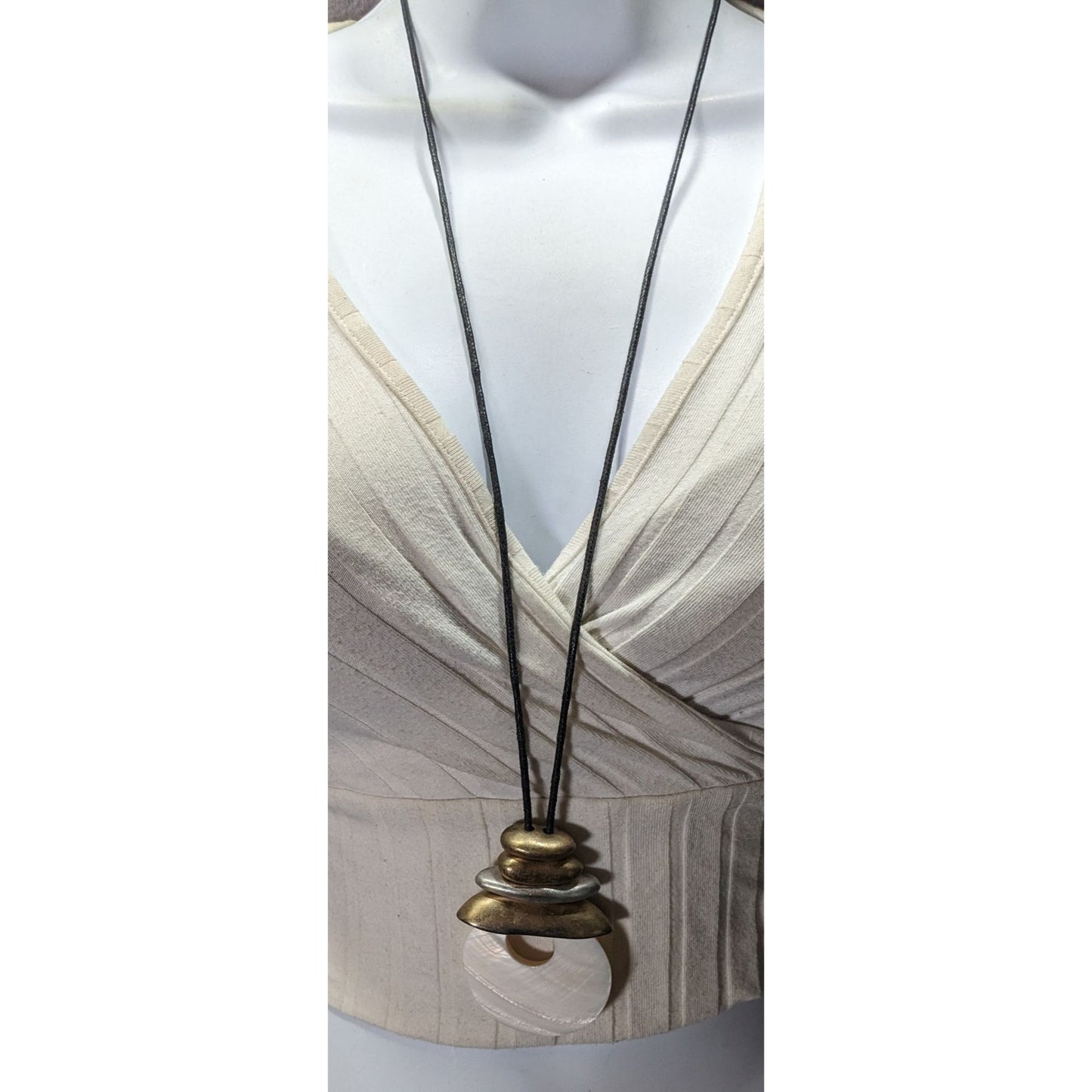Bella And Jack Brutalist Mother Of Pearl And Metal Pendant Necklace