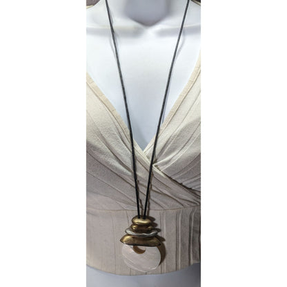 Bella And Jack Brutalist Mother Of Pearl And Metal Pendant Necklace