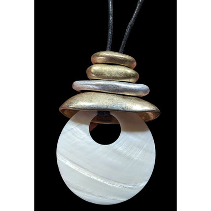Bella And Jack Brutalist Mother Of Pearl And Metal Pendant Necklace