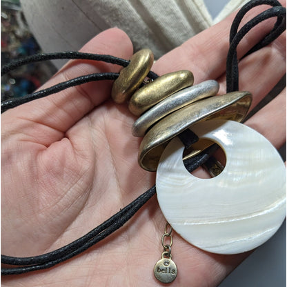 Bella And Jack Brutalist Mother Of Pearl And Metal Pendant Necklace
