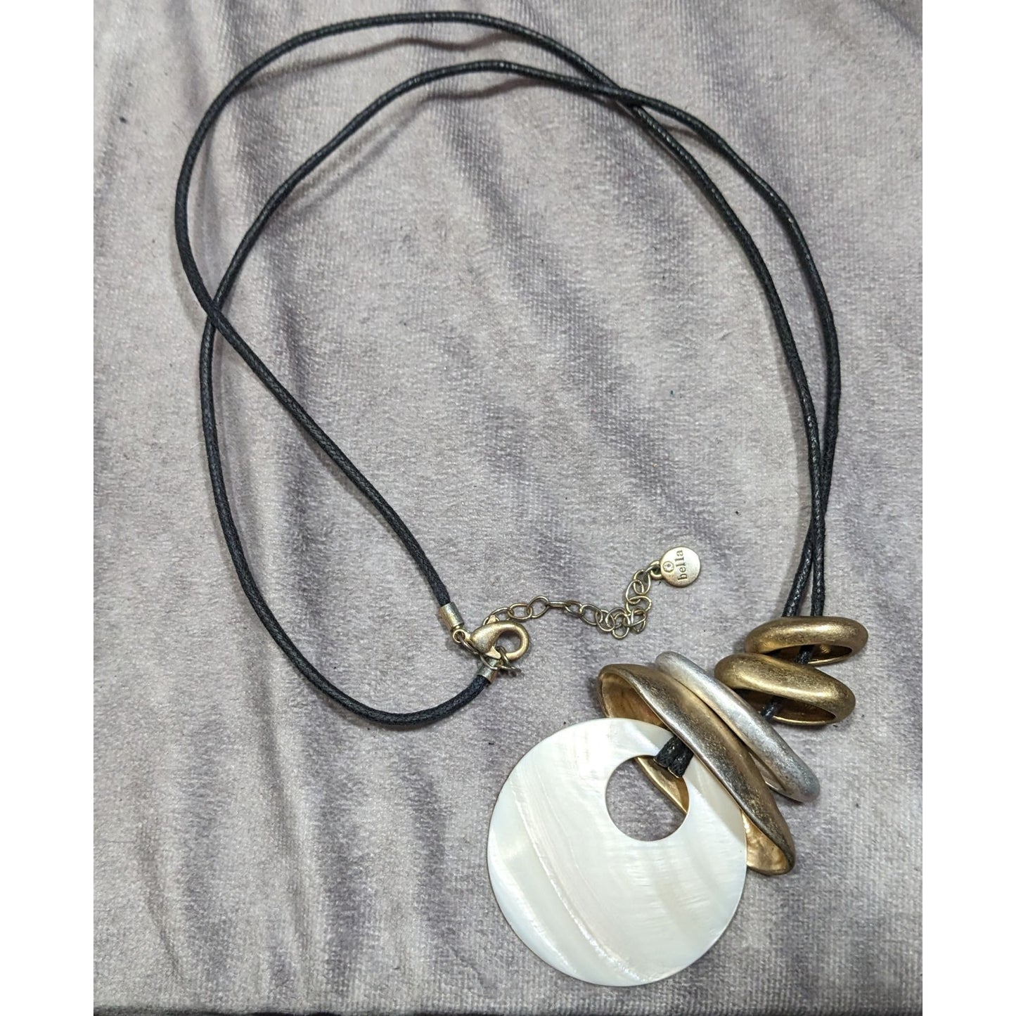Bella And Jack Brutalist Mother Of Pearl And Metal Pendant Necklace