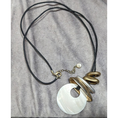 Bella And Jack Brutalist Mother Of Pearl And Metal Pendant Necklace