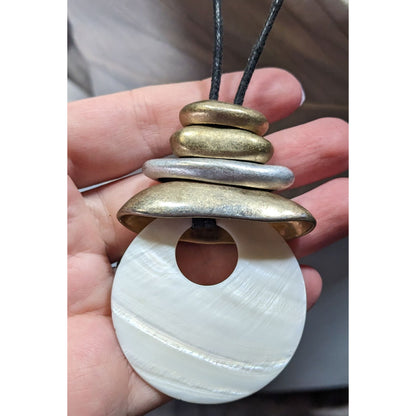 Bella And Jack Brutalist Mother Of Pearl And Metal Pendant Necklace