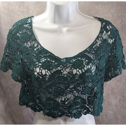 Love Culture Floral Crochet Lace Green Cropped Top Size S/M
