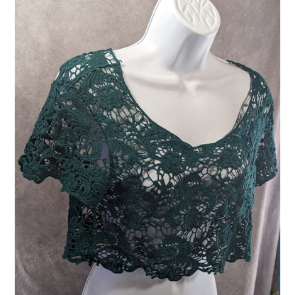Love Culture Floral Crochet Lace Green Cropped Top Size S/M