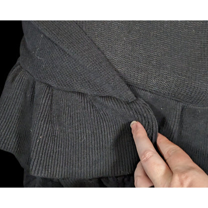 Project Naadam Mock Neck Black Ruffle Accent Cable Knit Sweater