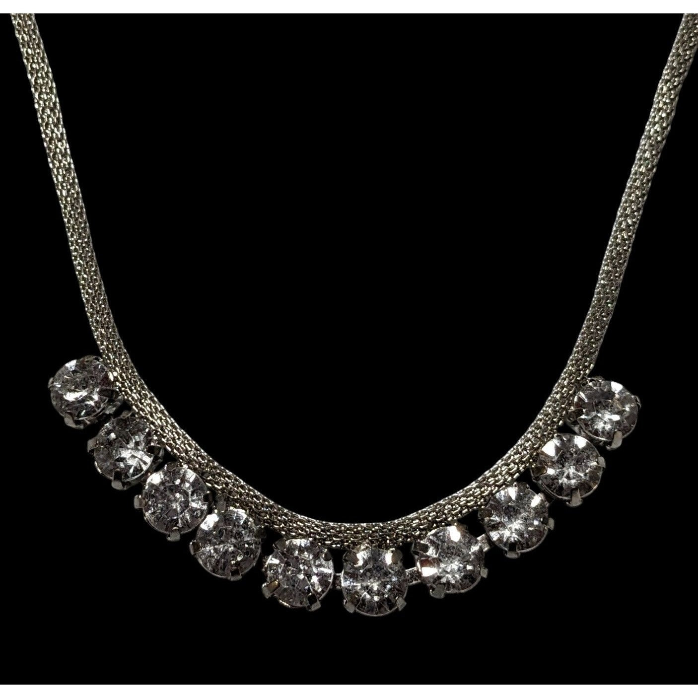 Vintage Mesh Tube Chain Rhinestone Necklace