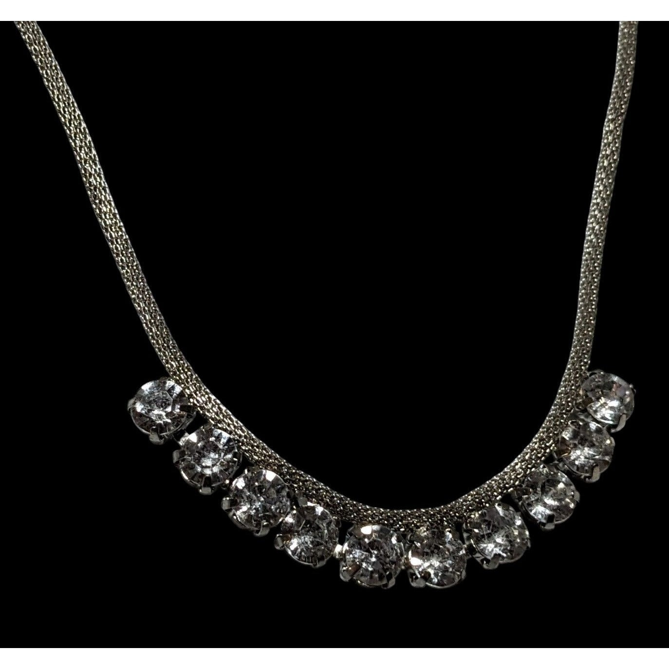 Vintage Mesh Tube Chain Rhinestone Necklace