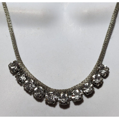 Vintage Mesh Tube Chain Rhinestone Necklace