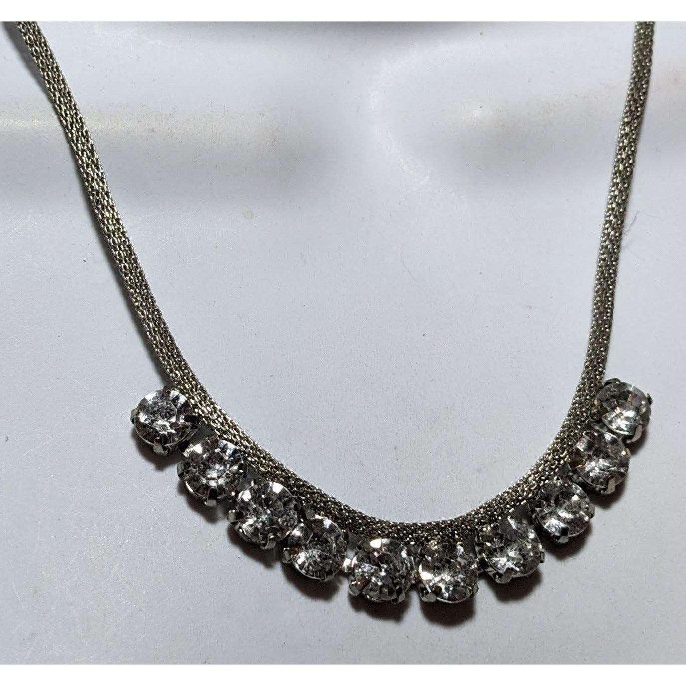 Vintage Mesh Tube Chain Rhinestone Necklace