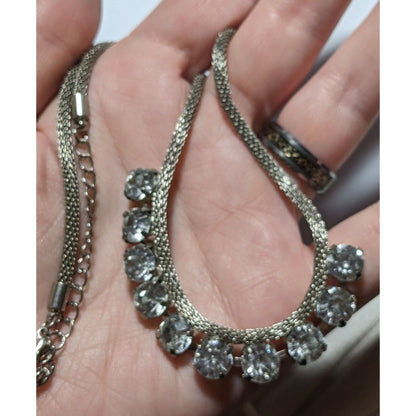 Vintage Mesh Tube Chain Rhinestone Necklace