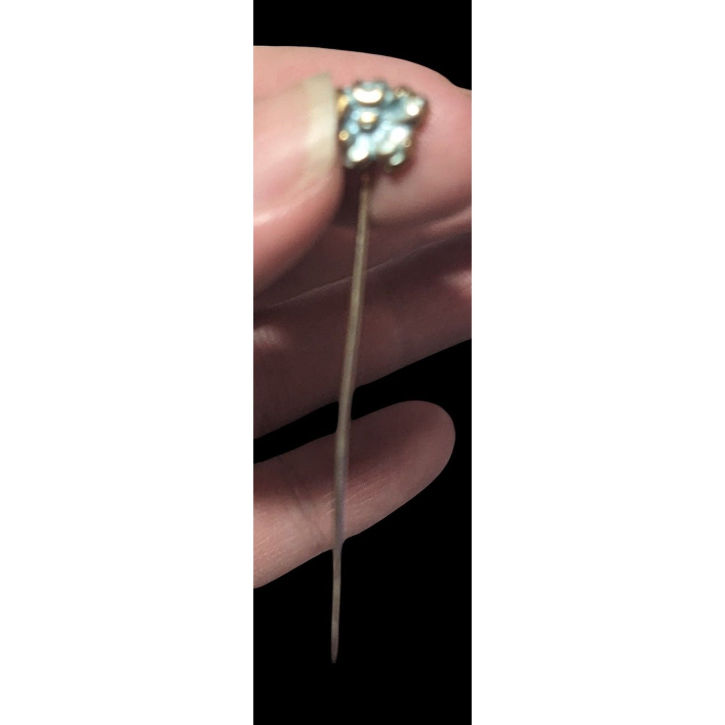 Vintage Blue Floral Enamel Gold Tone Stick Pin