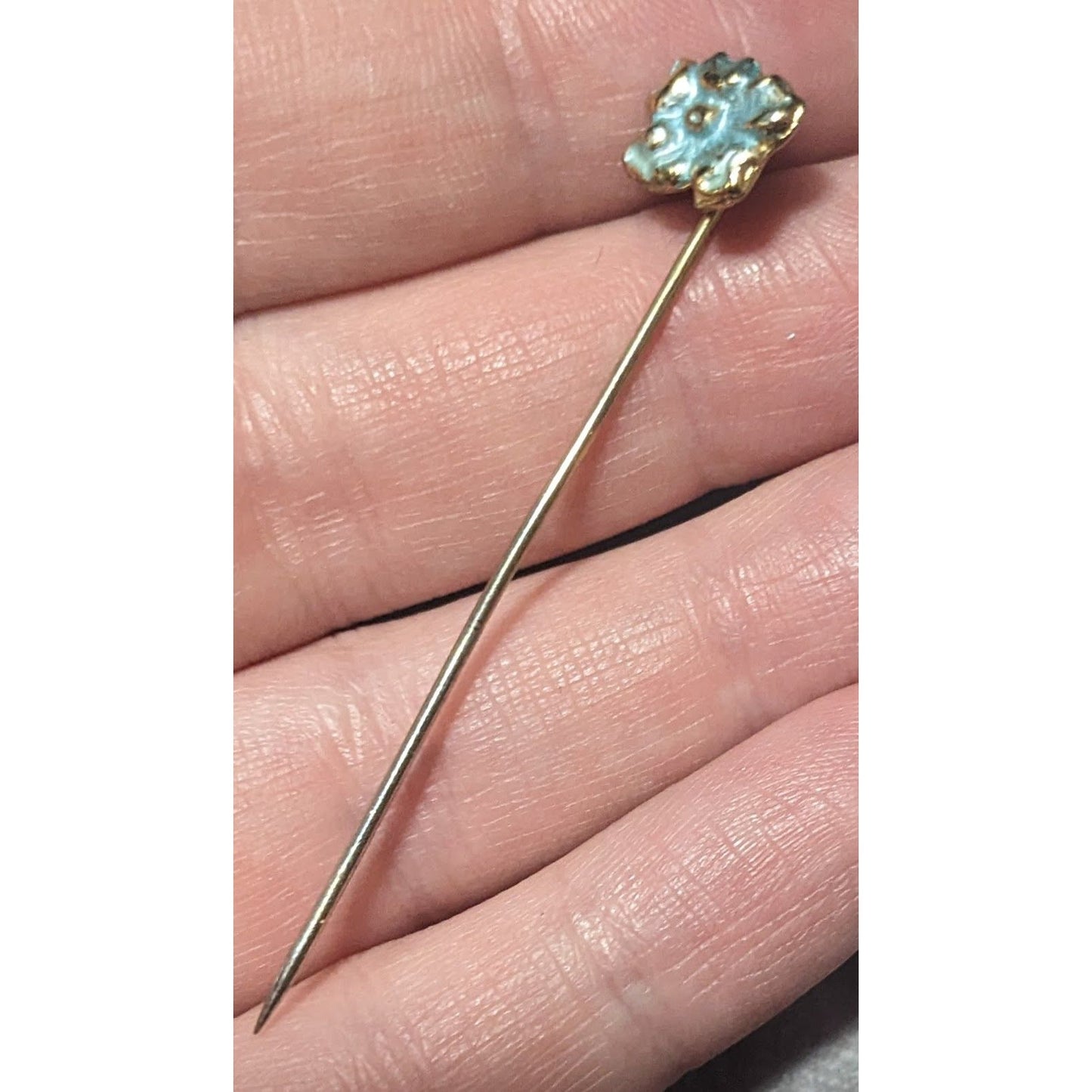 Vintage Blue Floral Enamel Gold Tone Stick Pin