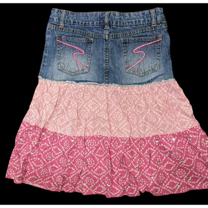 Girls Faded Glory Denim & Tiered Pink Bandana Print Skirt Size 14 Casual Western Style