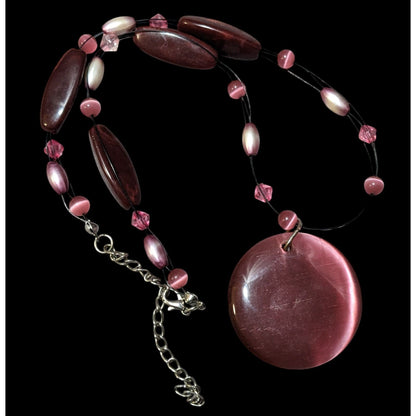 Rose Pink Glass Beaded Cateye Pendant Necklace